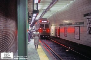Type 7 No. 3630 in January 1987, on the northbound track at Government Center. (BSRA File Photo)